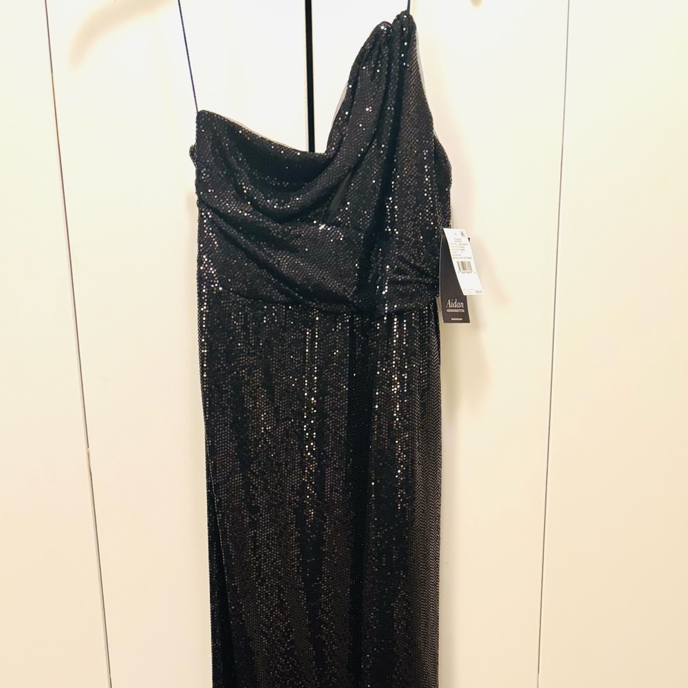 Black Asymmetrical Sequin Gown